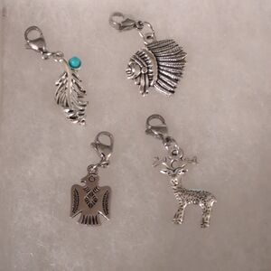 Silver Charm Set – Feather, Chief, Thunderbird & Deer